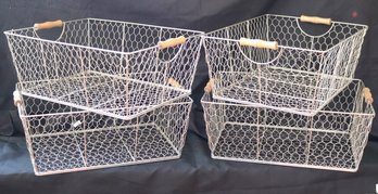 Four Chicken Wire Baskets With Wooden Handles