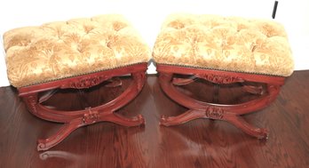 Pair Of Fine Italian Style Stools With A Floral Linen Fabric