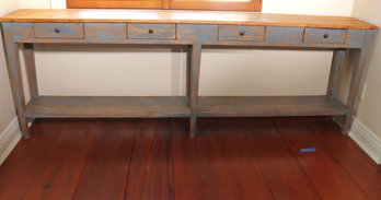 Rustic Extra-long Pine Console Table With Brushed Blue Paint