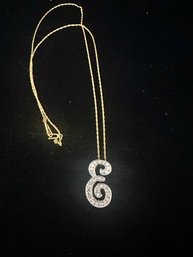 14k WG E Initial Diamond Pendant With A 14K YG 20 Inch Fine Rope Necklace