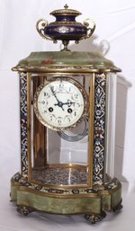Rare Tiffany And Co Green Onyx And Champleve Clock With Amazing Detail.