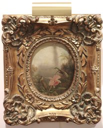 Vintage Painting Of Hummingbirds In A Highly Carved Wood Frame