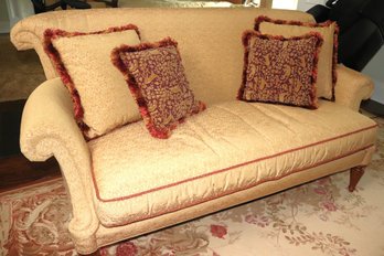 Century Custom Rolled Arm Loveseat With Piping Along The Edges Of The Seat Includes 4 Accent Pillows