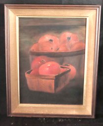 Red Lucious Tomatoes In A Basket Vintage Still Life Painting On Board Signed By The Artist Naomi