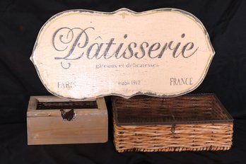 Two Decorative Boxes With Wire Tops And Patisserie Plaque From Cottages And Gardens.