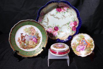 Lot Of Smaller Limoges Decorative Porcelain With 2 Plates, Trinket Box And Another Flora Painted Plate.