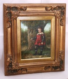 Portrait Painting On Board Of Prince Balthasar Carlos Dressed As A Hunter Signed By The Artist D. Gueto