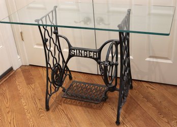 Wrought Iron Singer Sewing Machine Base With Thick Glass Top