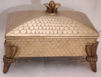 Large Decorative Heavy Footed 2-piece Trinket Box In A Gold Finish