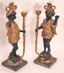 Pair Decorative Blackamoor Candle Holders On A Stone Base