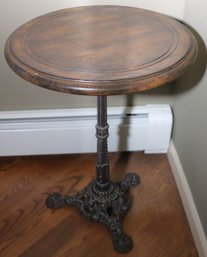 Rich Wood Top Bistro Table With Wrought Iron Base
