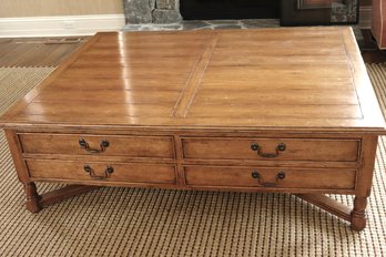Oversized Wood Paneled Top Coffee Table With 8 Drawers