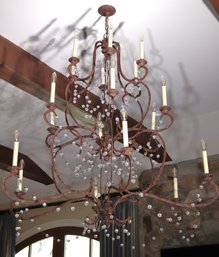 Niermann Weeks Chateau Chandelier 18 Lights-Rusted Metal Finish And Delicate Glass Balls On Metal Wire Swags.