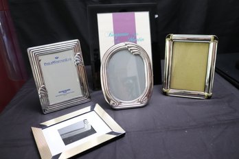 Lot Of Vintage Silver- Plated Picture Frames In Art Deco Style And Modern Black Glass Frame.