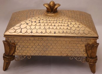 Large Decorative Heavy Footed 2- Piece Trinket Box In A Gold Finish