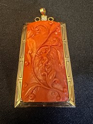 14K YG GORGEOUS CARVED CORAL NYMPH PENDANT WITH DIAMOND ACCENTS