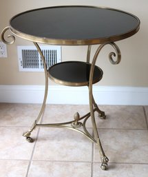 Elegant Neoclassical French Style Gueridon / Side Table With Black Granite, Brass Mounts & Claw Feet