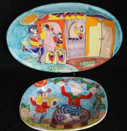 Two Vintage Hand Painted Platters With Signature La Musa, And Desimone.