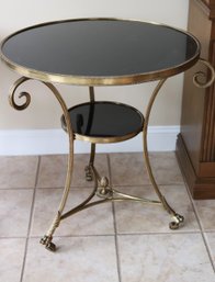 Elegant Neoclassical French Style Gueridon / Side Table With Black Granite & Brass Mounts
