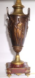 Antique Bronze And Marble Urn Style Table Lamp With Embossed Figural Detailing