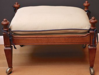 1960s Era Neoclassical Style Wooden Footstool With Pillows And Casters