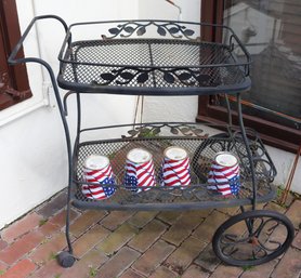 Ornate Wrought Aluminum Outdoor Cocktail Cart