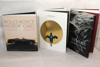 Lot Of 3 Vintage Hard Cover Art Books With Gucci, Rolls Royce Motor Cars & Genesis.