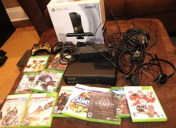 Xbox 360 With Kinect , Headsets, Controllers And Games As Pictured!