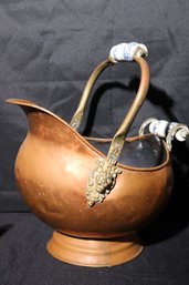 Antique Copper Bucket With Porcelain Handles