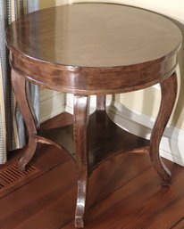 A Well-made French Provincial Round Wood Side Table With Cabriole Legs & Lower Shelf.