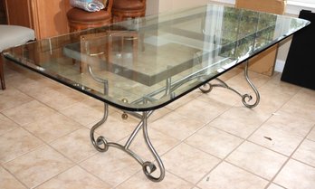 Fabulous Modern French Style Brushed Steel Dining Table With Beveled Glass Top