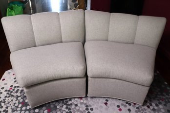 Two Custom Made Modular Armless Grey Wool Seats With Ribbed Backs.