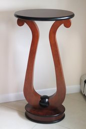 Inlaid Burlwood Plant Stand With Lyre Shaped Form