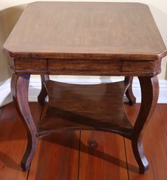 Shapley Two Tier Walnut Side Table With Drawer And Cabriolet Legs