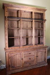 Large Country Style Pine Display Cabinet Bookcase With Rolling Ladder.