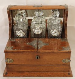 Antique English Victorian Three Bottle Tantalus, Ca. 1880