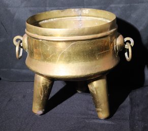 Vintage Brass Cauldron With Riveted Legs And Handles