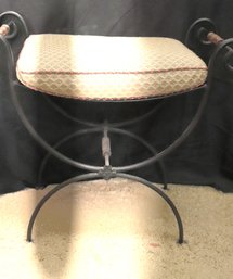 Ornate Wrought Iron Vanity Stool With A Cushion Seat