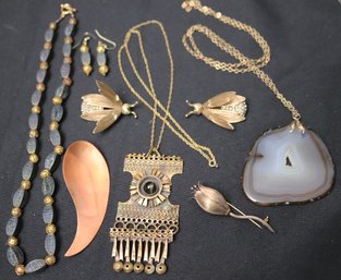 An Assortment Of Vintage Costume Jewelry With Finland Pendant, Sterling Pin And Agate