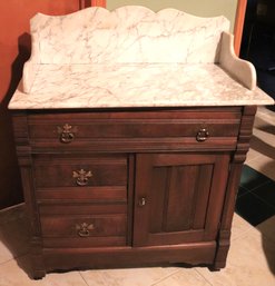 Antique Dry Sink With Grey Veined Marble Top