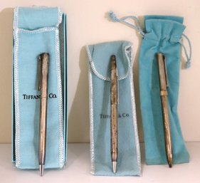 Vintage Tiffany And Co. Sterling Silver Pens With Pouches