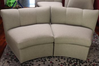 Two Custom Made Modular Armless Grey Wool Seats With Ribbed Backs.