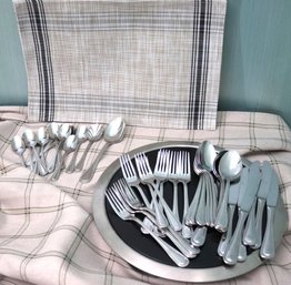 Wallace Bros Stainless Flatware, Placemats Like New Unused, Oneida Cheese Dish With Marble Insert