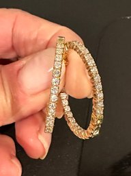 18K YG SPARKLING PAIR OF DIAMOND HOOP EARRINGS