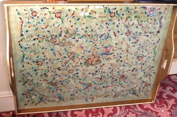 Large Ottoman Tray With An Italian Florentine Design Measures Approximately 31 Long X 23.5 Wide.