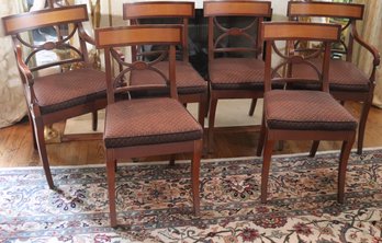 Set Of 6 Vintage English Regency Fine Dining Chairs Mahogany With Inlay/banded Detailing And Cushion Seating