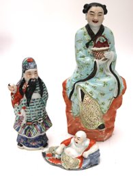 3 Vintage Asian Porcelain Figurines, See Pictures For Stamps