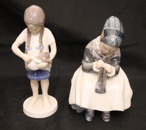 Royal Copenhagen Figurines Includes 1314 Lady Knitting And B&ampG Denmark 1779 Girl With Kitten
