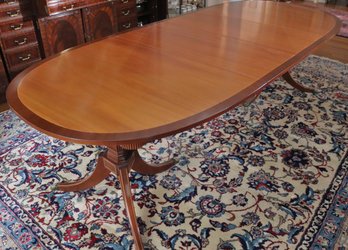 Vintage Oval Mahogany Double Pedestal Dining Table With Banded/inlay Detail Includes Two Leaves And Padding