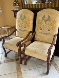 Pair Of Lovely Chairs French Style Carved Walnut High Back Armchairs With Custom Fabric